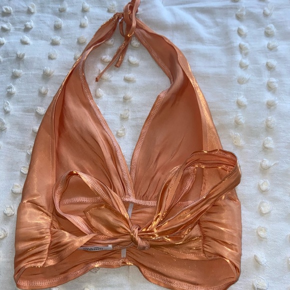 Pepper mayo shimmery orange halter crop top sz 2 - Picture 3 of 4